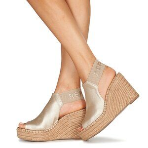 Replay - Gold Leather Peep-toe Espadrille Sandals (Size 8.5) - EUC!